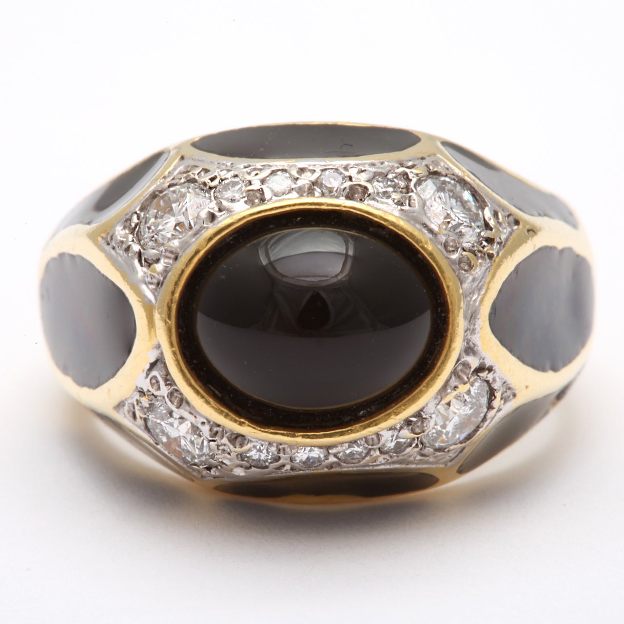 Black Enamel Onyx Diamond Ring In Excellent Condition In New York, NY