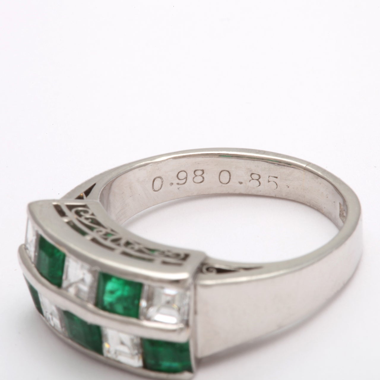 Women's Channel Set Emerald & Diamond Checkerboard Ring For Sale