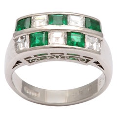Channel Set Emerald & Diamond Checkerboard Ring