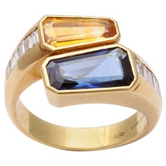 Blue & Yellow Sapphire Crossover Ring
