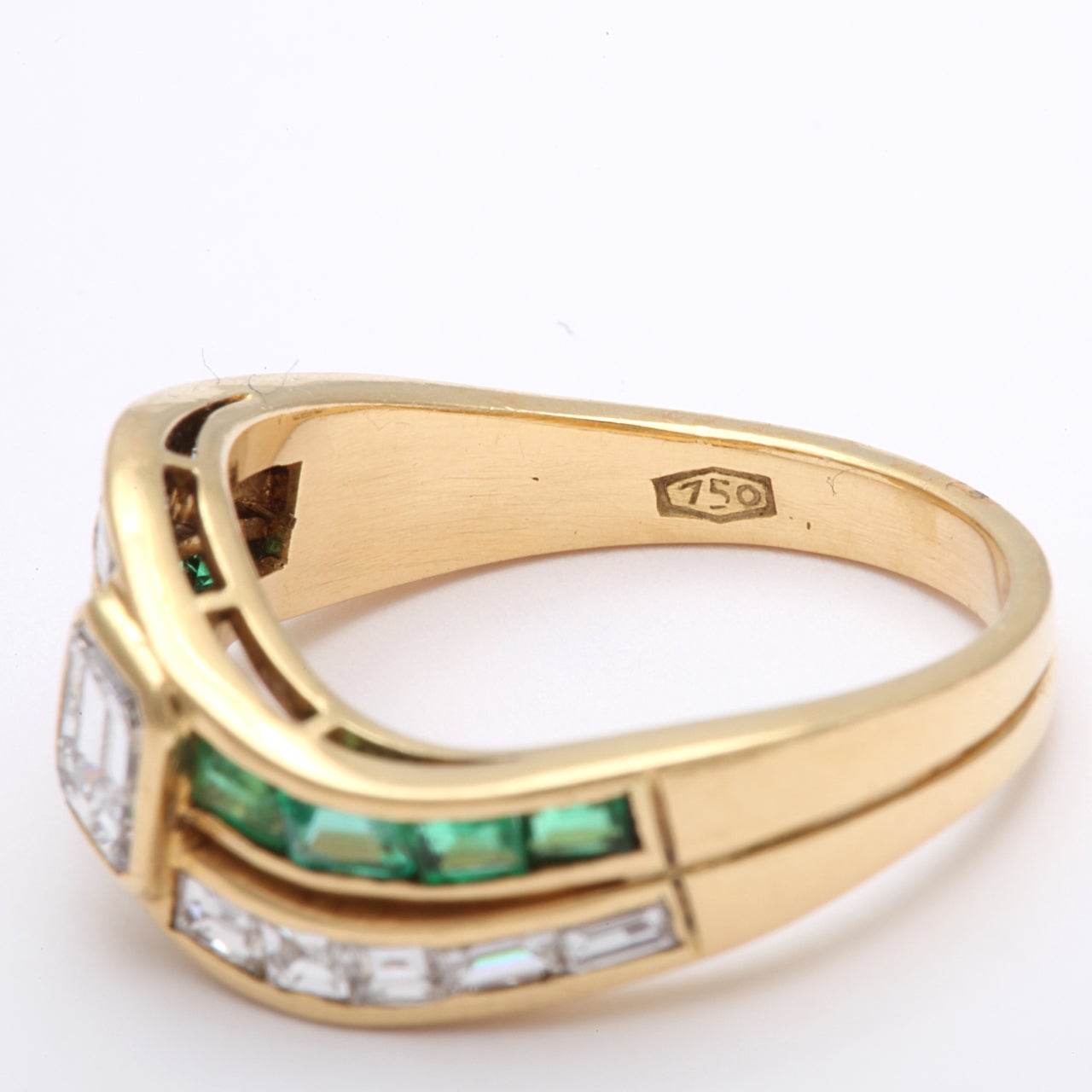 Emerald  & Diamond Band Ring For Sale 1