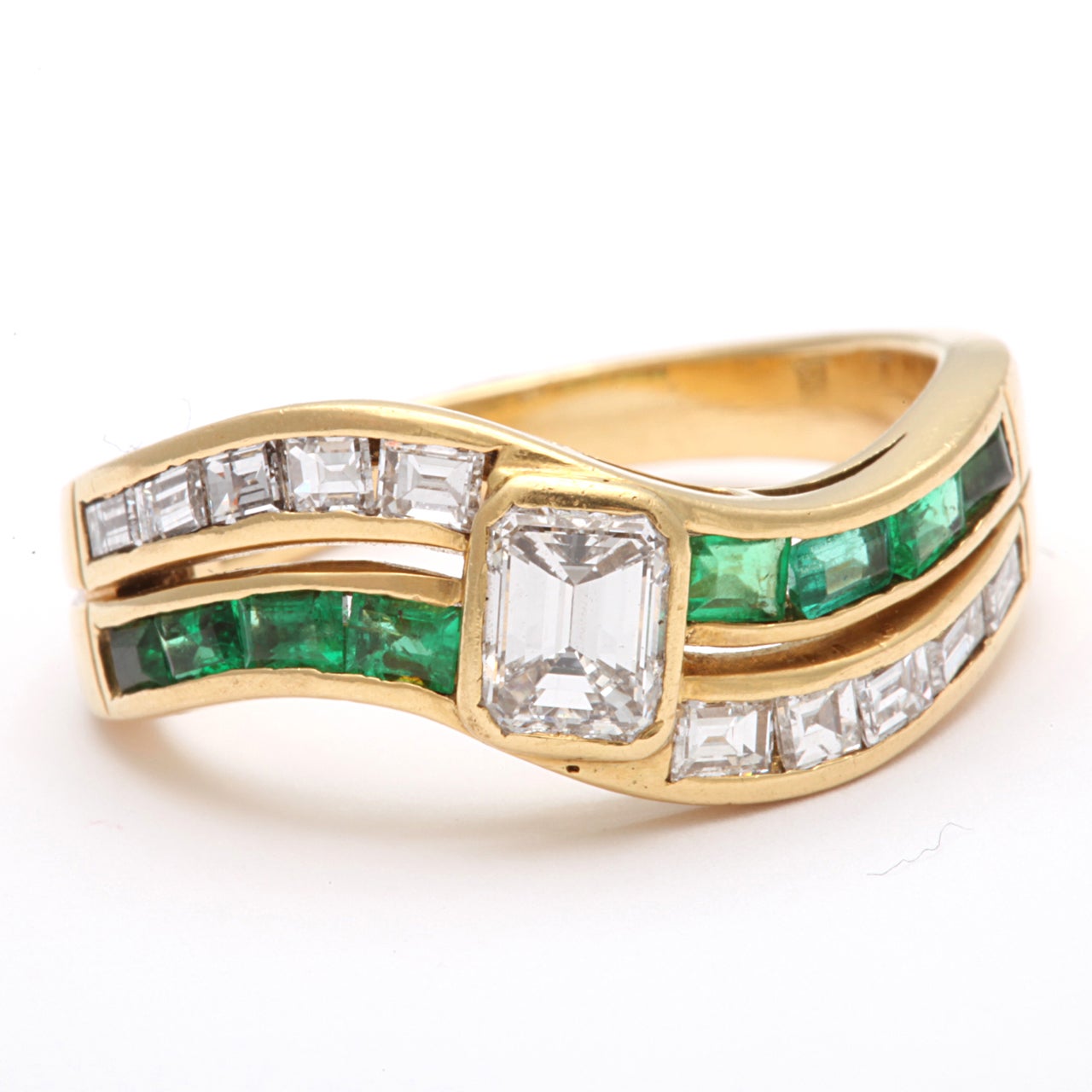 Emerald  & Diamond Band Ring For Sale 2