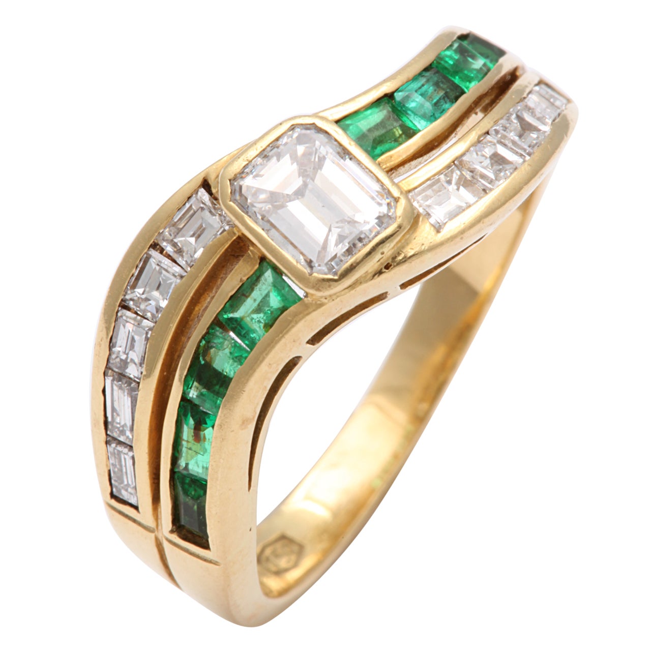 Emerald  & Diamond Band Ring For Sale