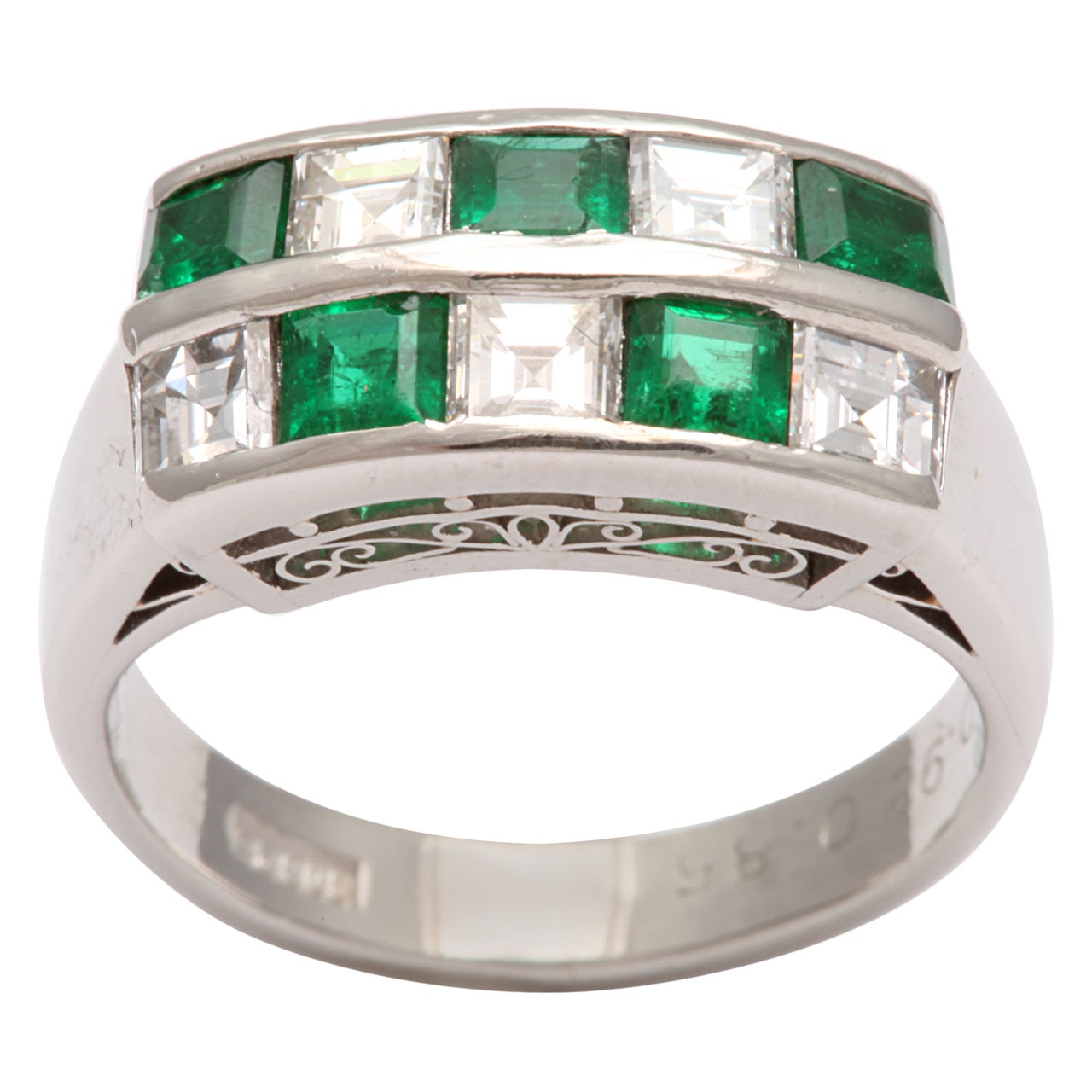 Channel Set Emerald and Diamond Checkerboard Ring For Sale at 1stDibs channel set emerald band