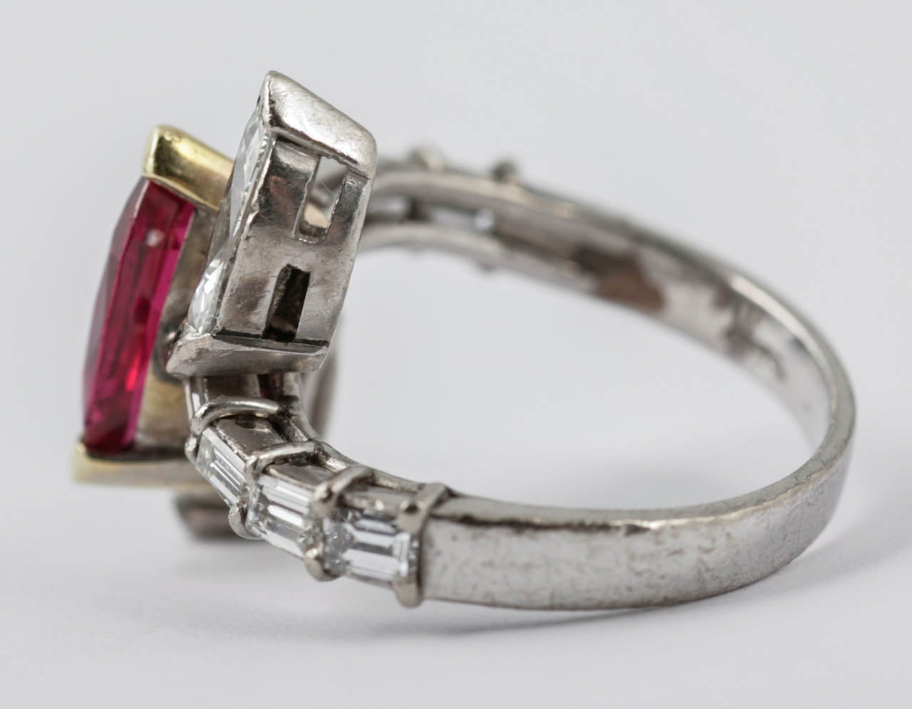 Marquise Shaped Ruby Diamond Three Stone Ring 3