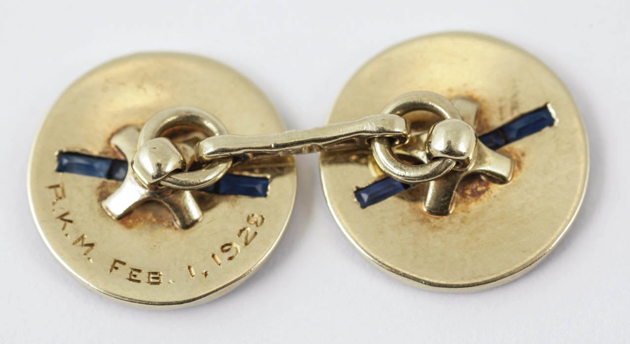 Sapphire Gold Platinum Cufflinks In Excellent Condition For Sale In London, GB