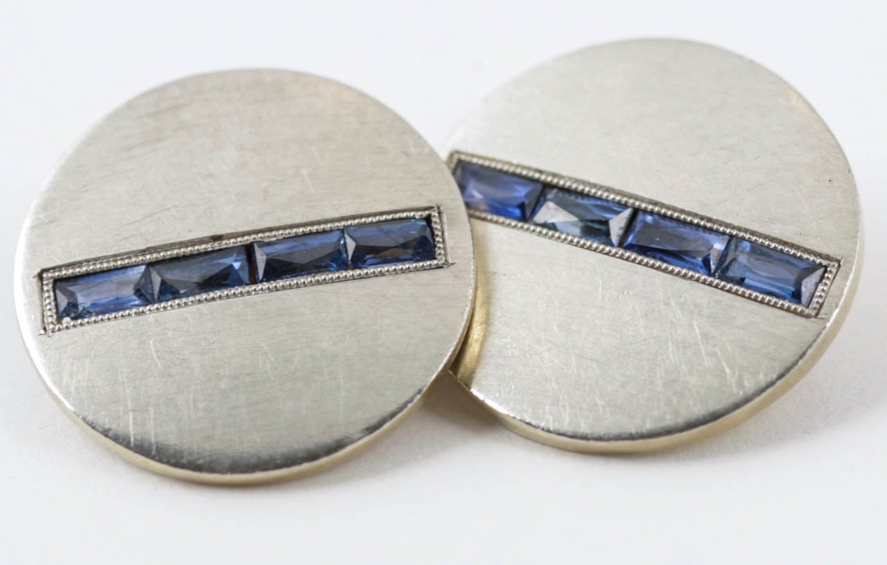 Men's Sapphire Gold Platinum Cufflinks For Sale