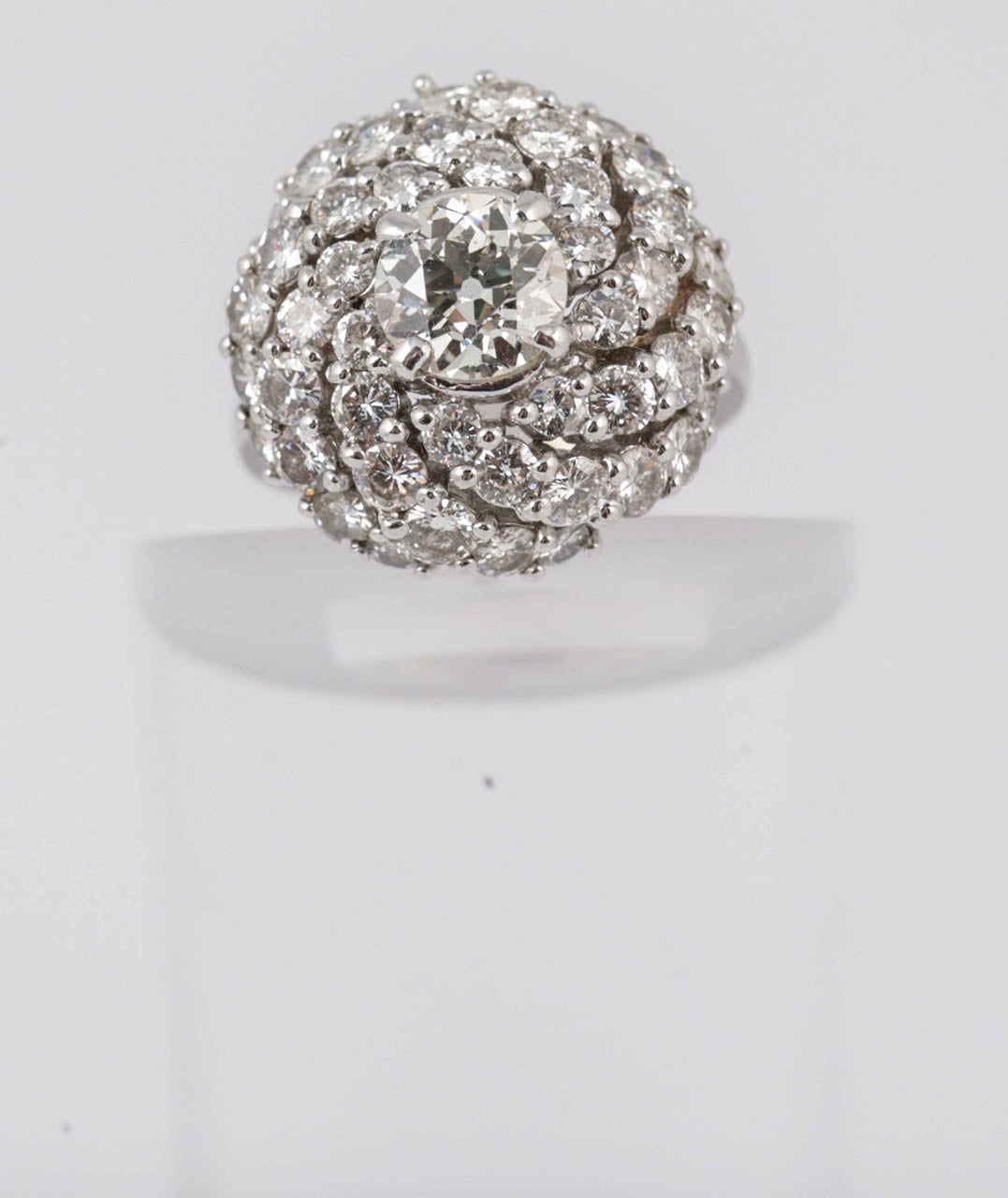 Diamond Turban cluster ring set in Platinum. Center stone estimated  at 1.6 carats.