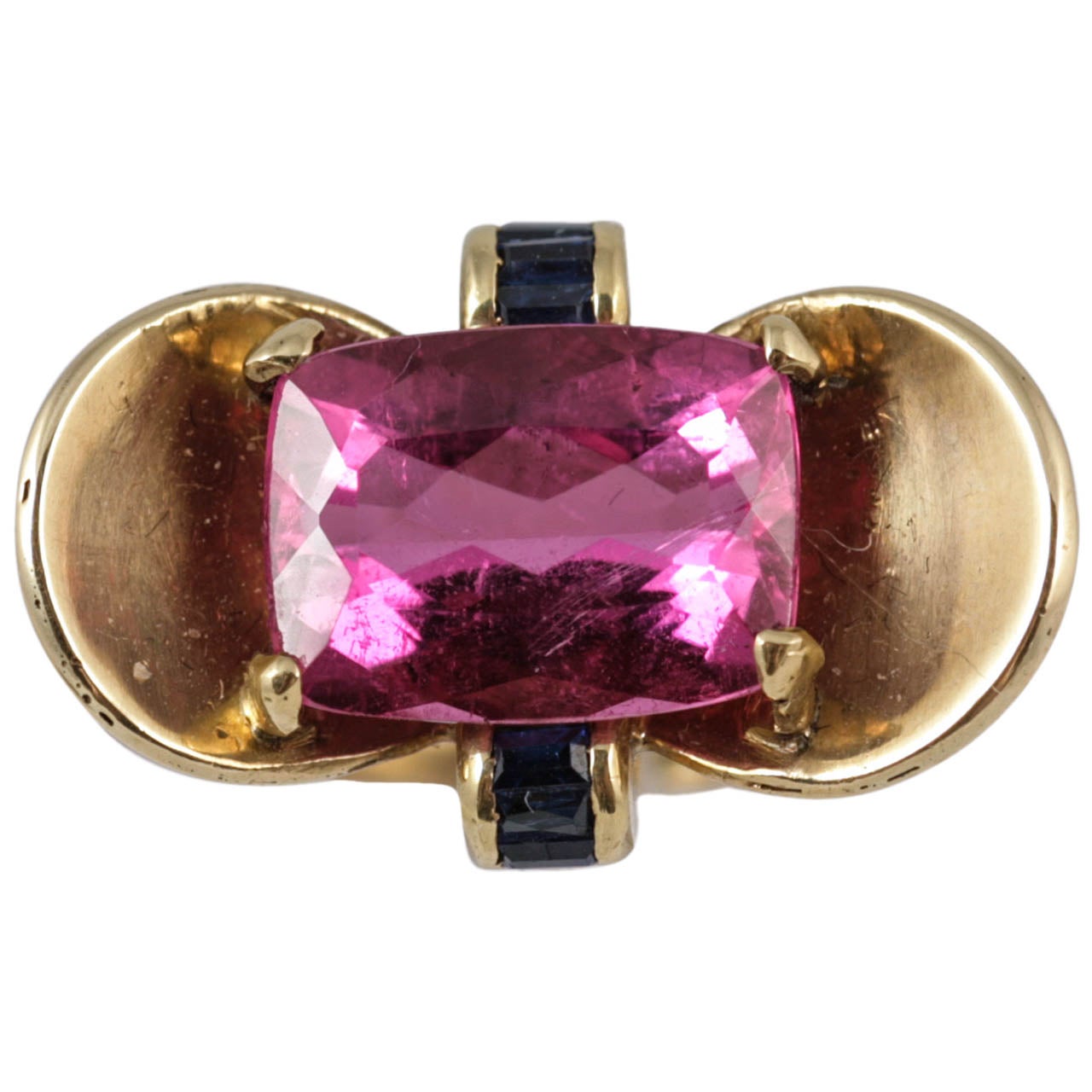 1940s Tourmaline sapphire gold Cocktail Ring For Sale