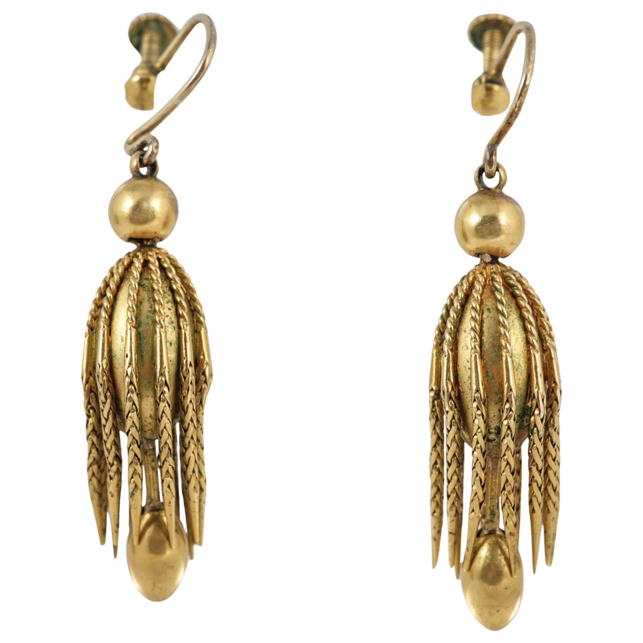 Victorian Gold Tassel Earrings For Sale
