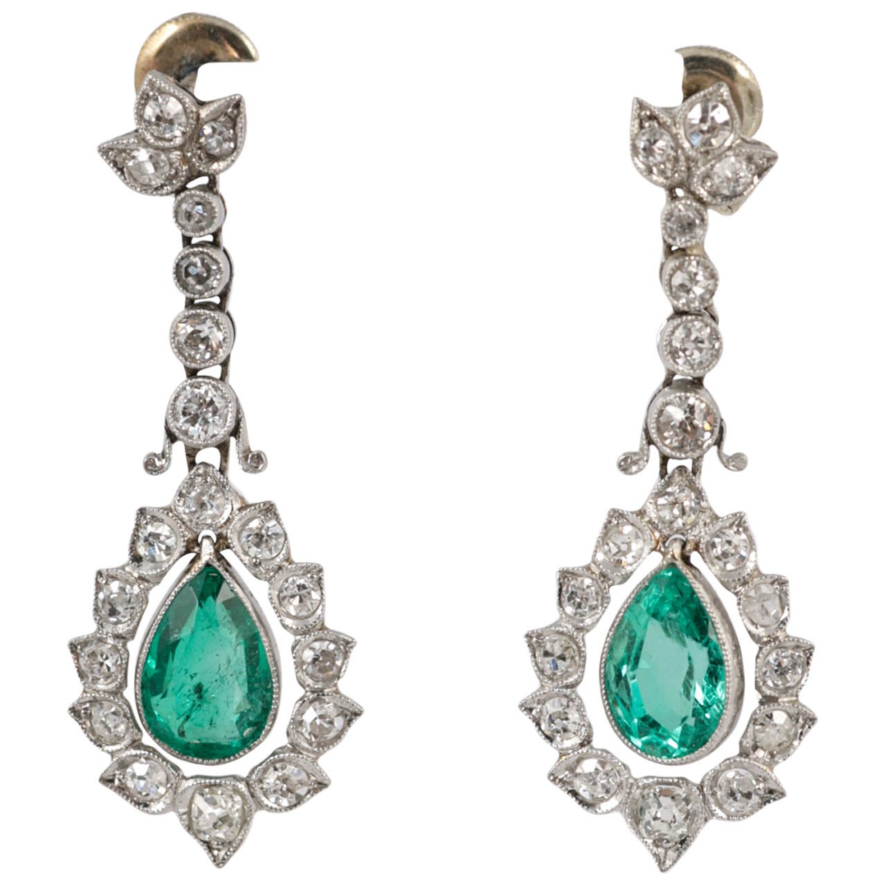 Emerald Diamond Drop Earrings For Sale