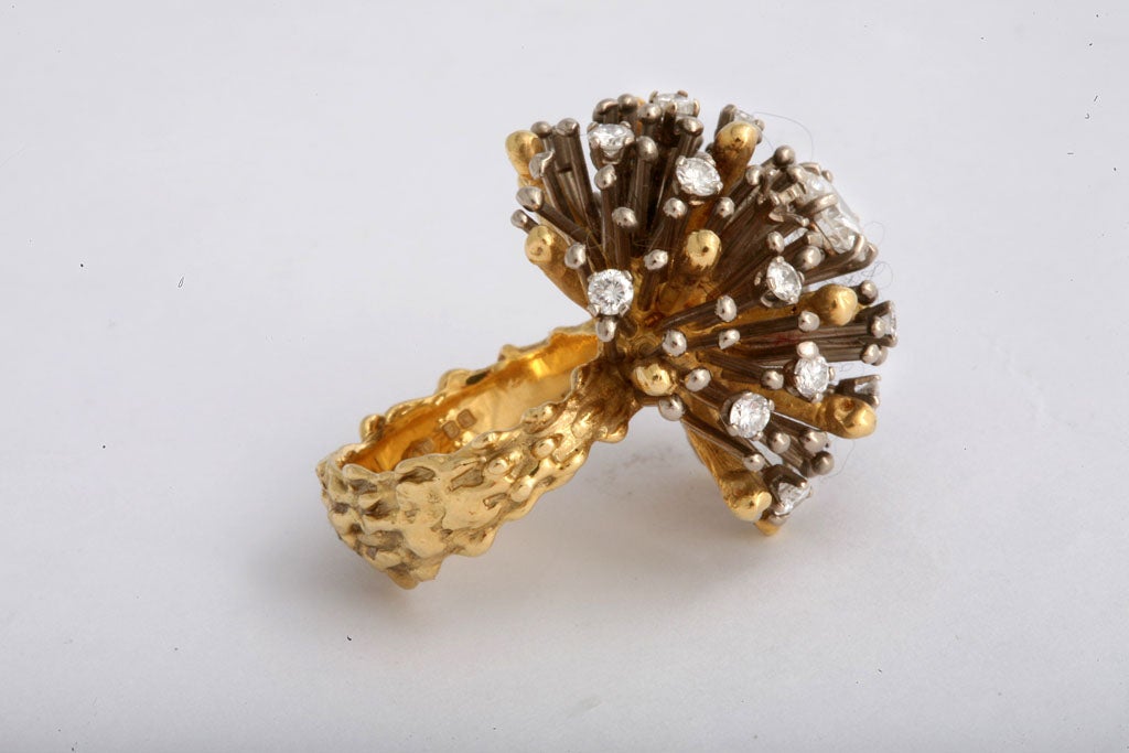 Women's David Thomas  Gold and Diamond “Sunburst” Ring For Sale