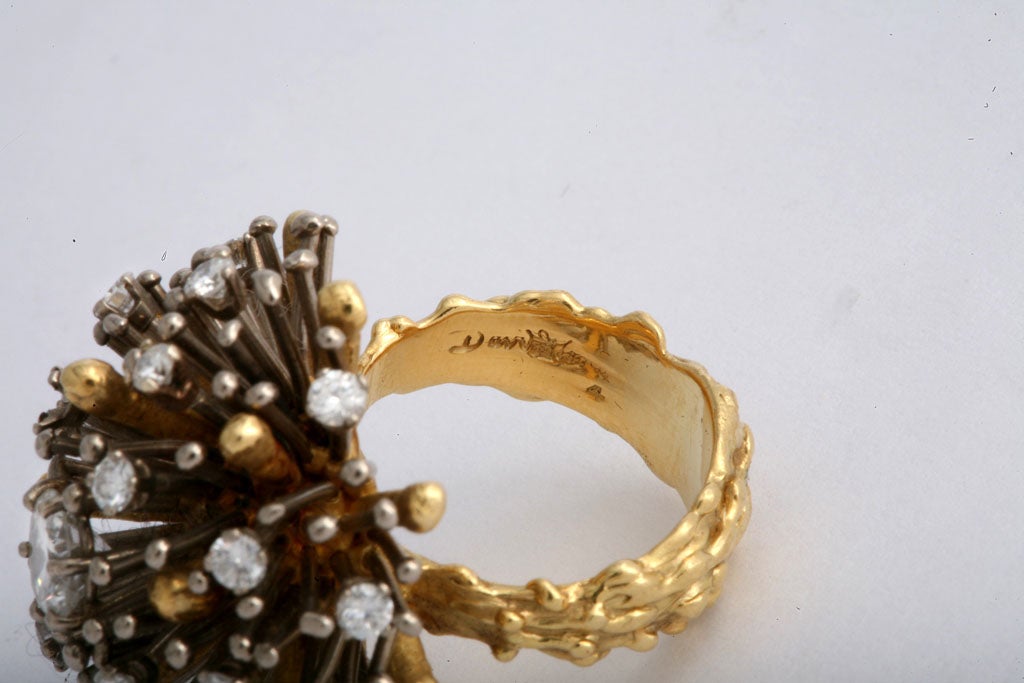 David Thomas  Gold and Diamond “Sunburst” Ring For Sale 1