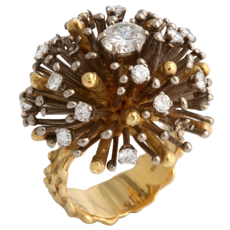 David Thomas  Gold and Diamond “Sunburst” Ring For Sale