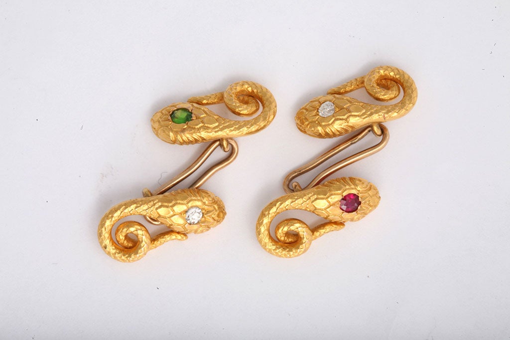 Victorian Multi-gem and Gold Serpent Cuff links