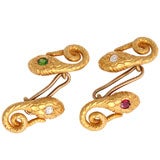 Antique Victorian Multi-gem and Gold Serpent Cuff links