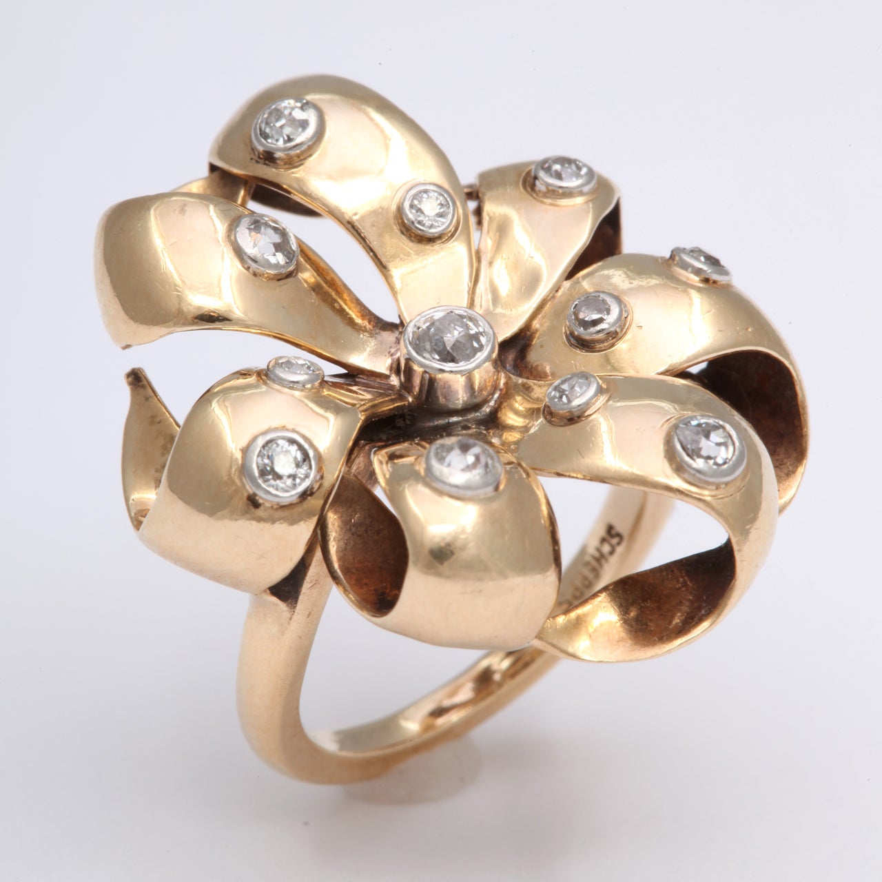 Seaman Schepps Gold and Diamond Flower Ring