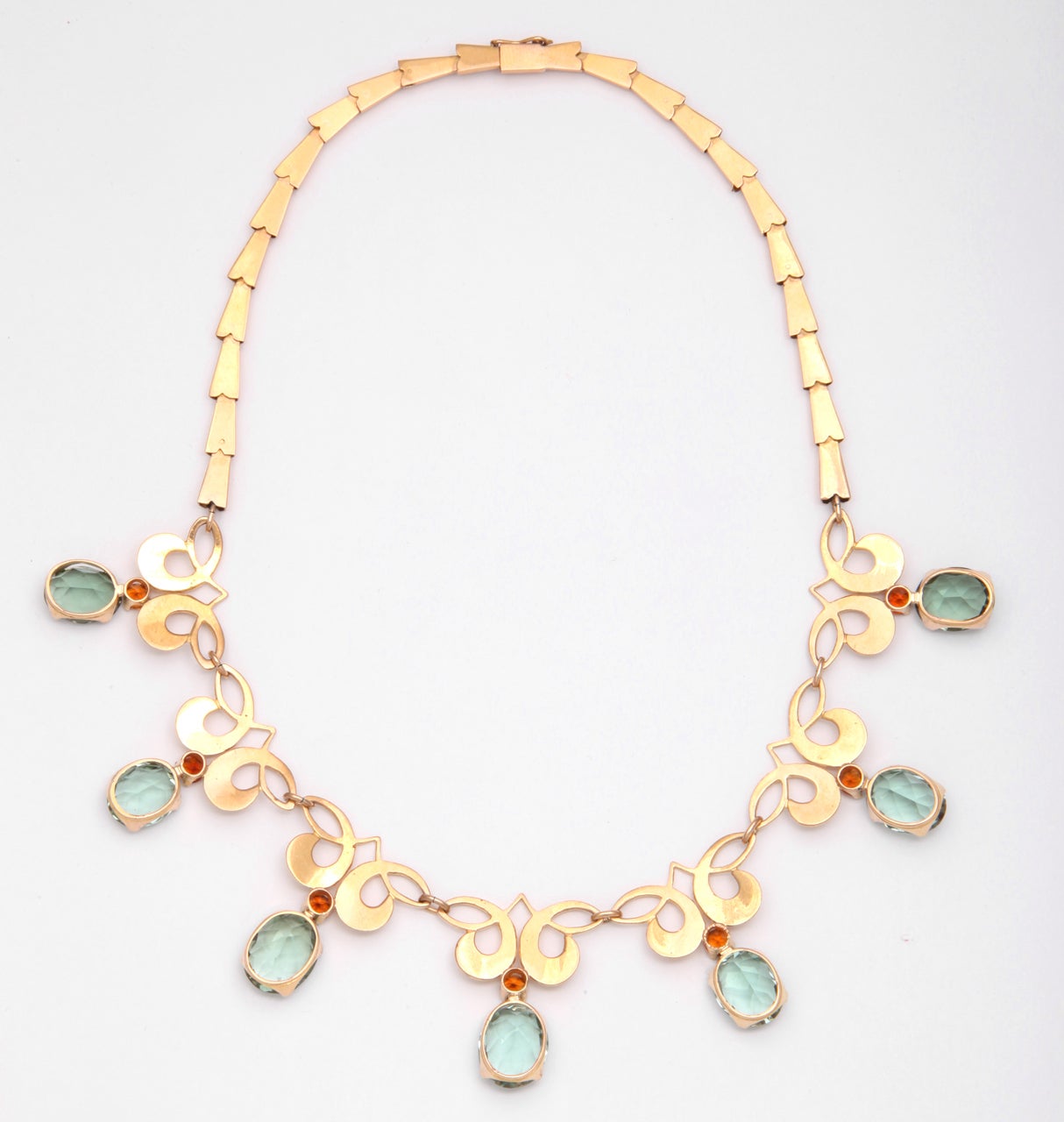 Retro Gold Necklace With Green Amethysts and Topaz For Sale 3