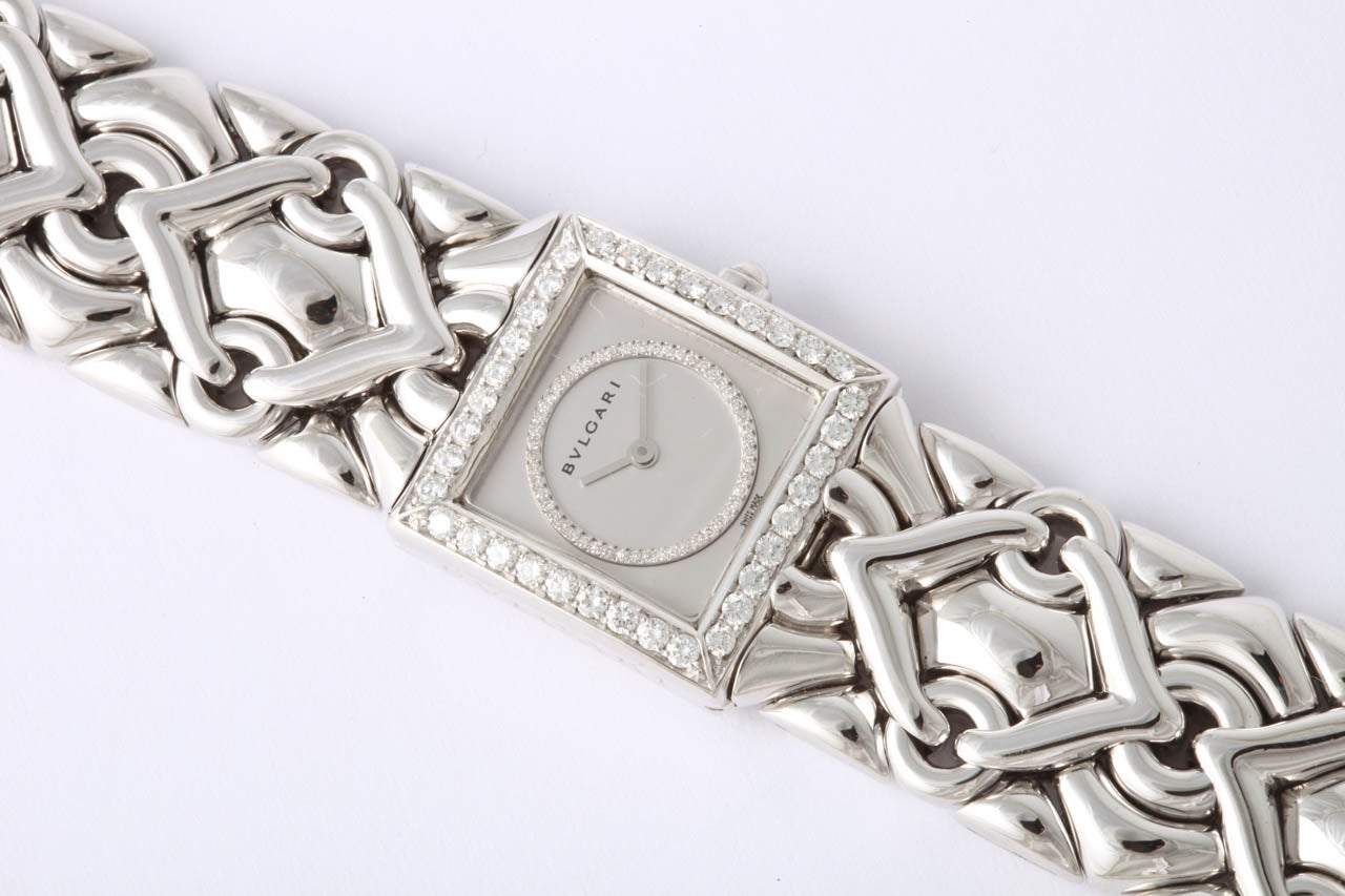 Women's Bulgari Lady's White Gold and Diamond Bracelet Watch circa 1990s