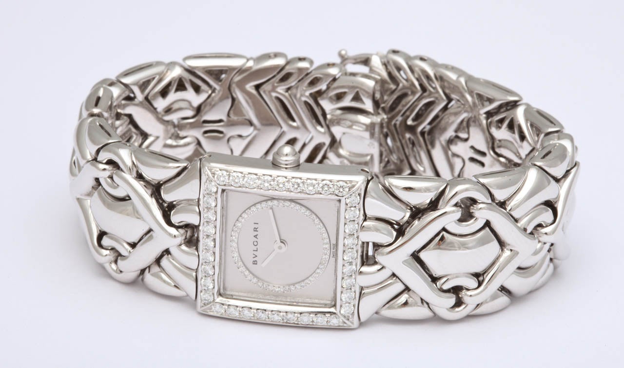 Bulgari Lady's White Gold and Diamond Bracelet Watch circa 1990s 1