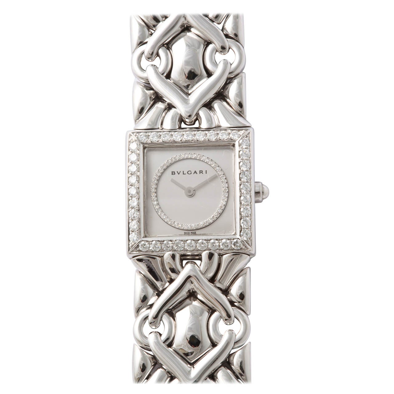 Bulgari Lady's White Gold and Diamond Bracelet Watch circa 1990s