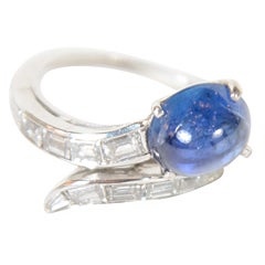 Art Deco Cabachon Sapphire and Diamond and Platinum Ring