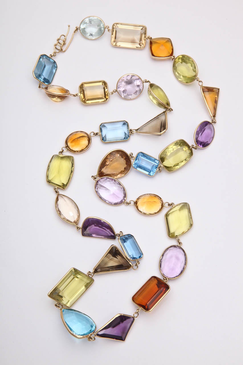 1950's Gold And Multigem Long Chain with Clasp May be Worn Doubled In New Condition In New York, NY