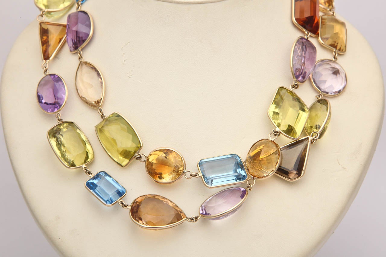 Women's 1950's Gold And Multigem Long Chain with Clasp May be Worn Doubled