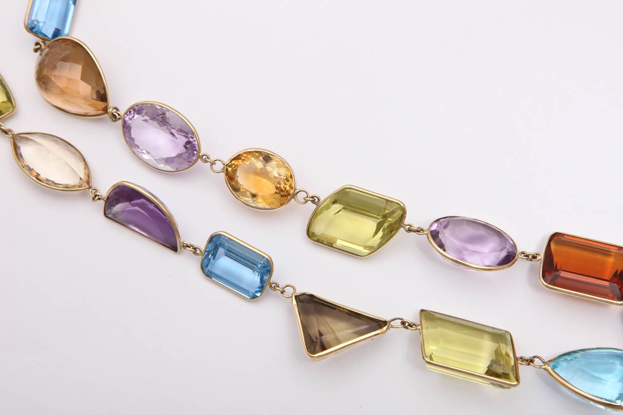 1950's Gold And Multigem Long Chain with Clasp May be Worn Doubled 1
