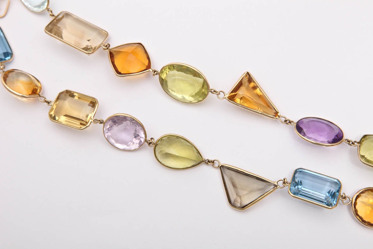 1950's Gold And Multigem Long Chain with Clasp May be Worn Doubled 2