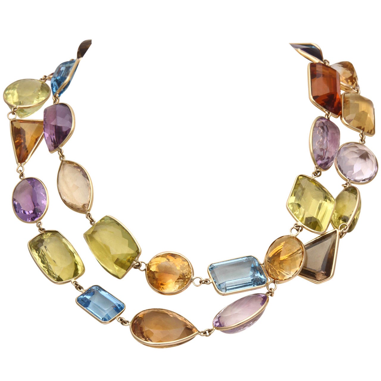 1950's Gold And Multigem Long Chain with Clasp May be Worn Doubled