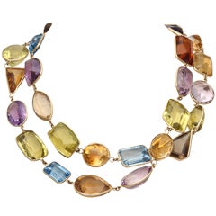 1950's Gold And Multigem Long Chain with Clasp May be Worn Doubled