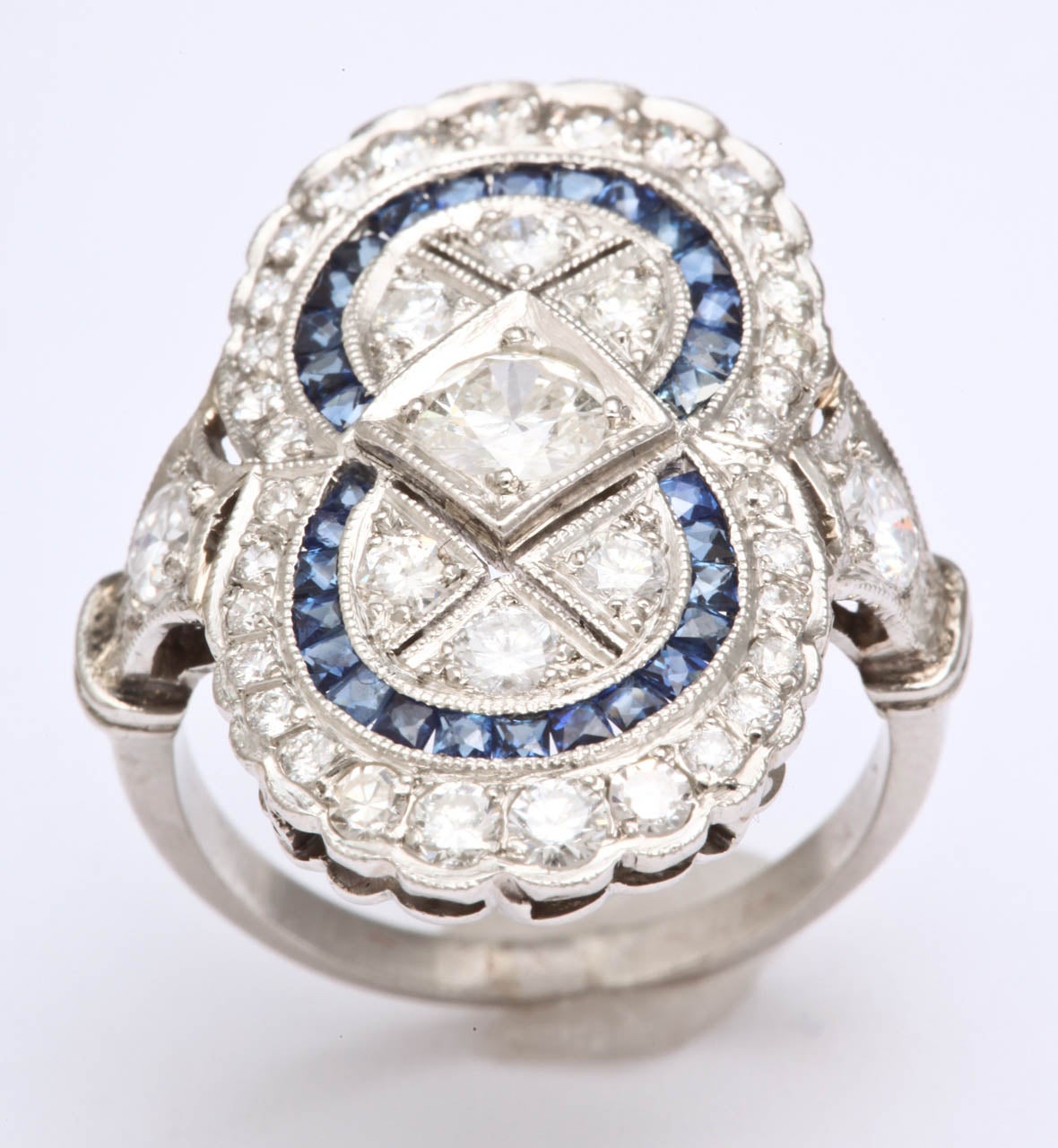 Art Deco Sapphire Diamond Dinner Ring 2