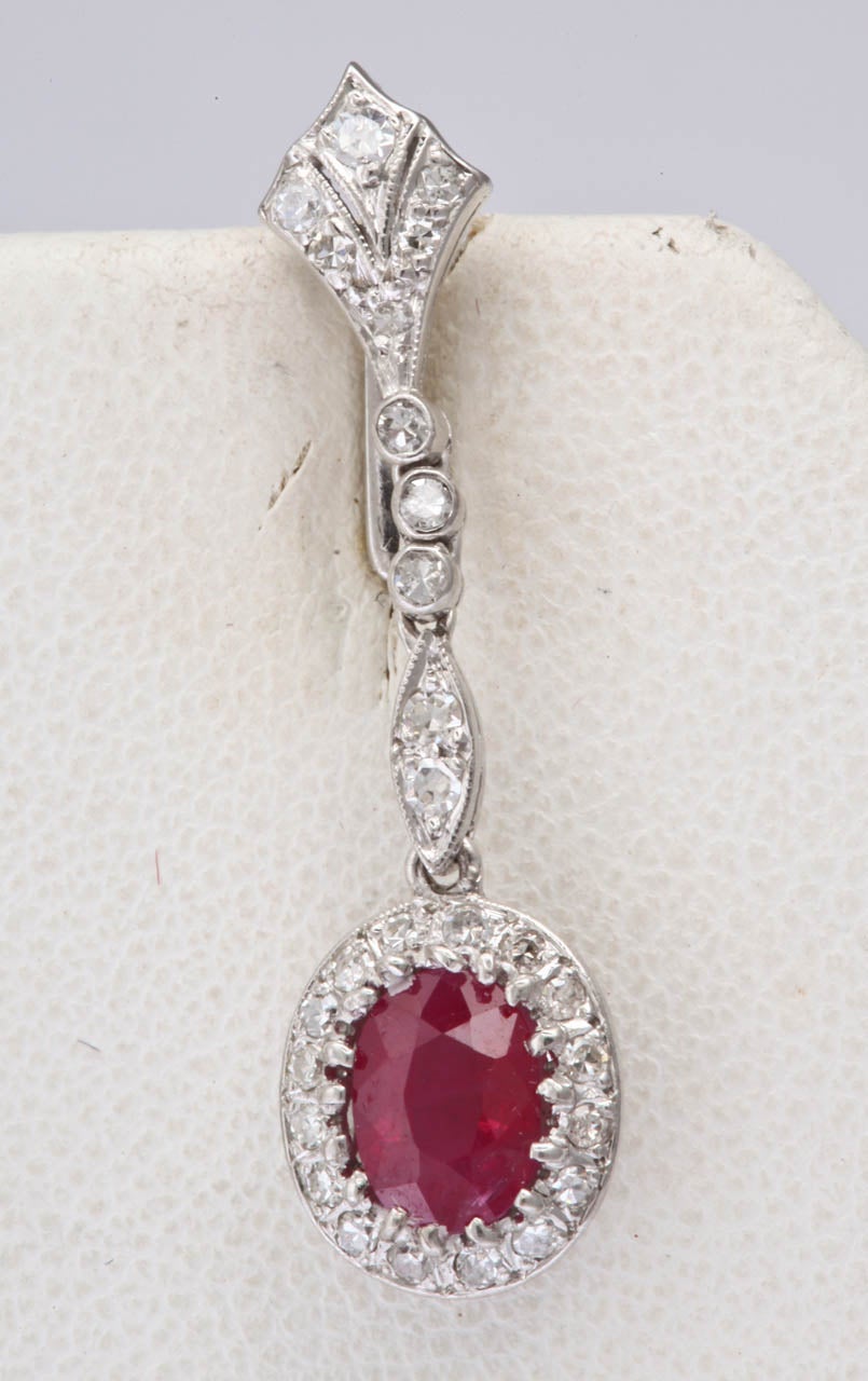 1940s Ruby Diamond White Gold Drop Dangle Earrings 2