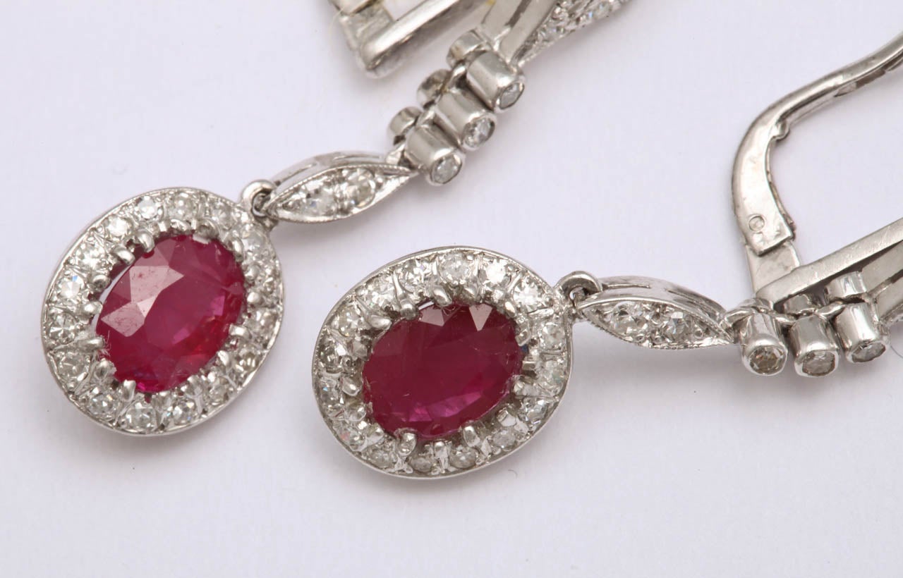 1940s Ruby Diamond White Gold Drop Dangle Earrings 3