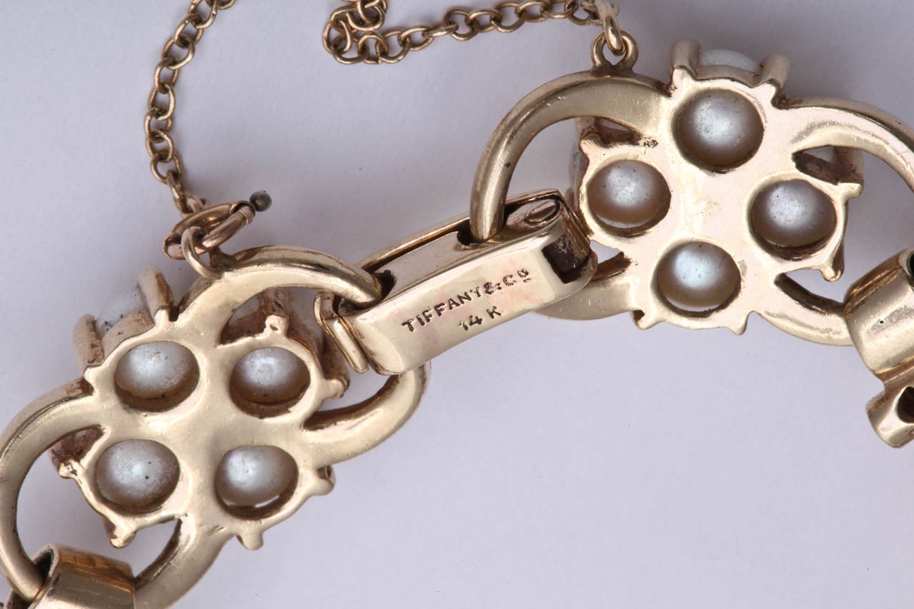 1940s Tiffany & Co. Pearl Sapphire Link Bracelet 1