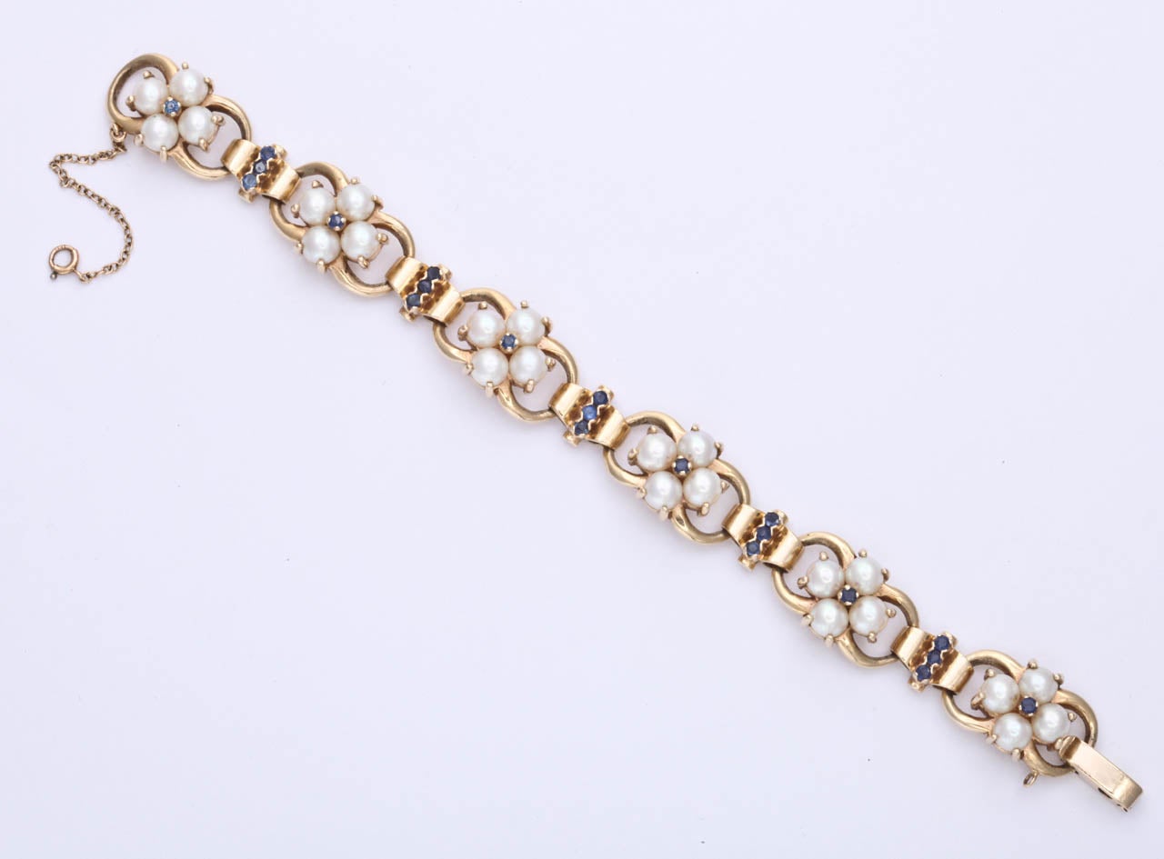 1940s Tiffany & Co. Pearl Sapphire Link Bracelet 2