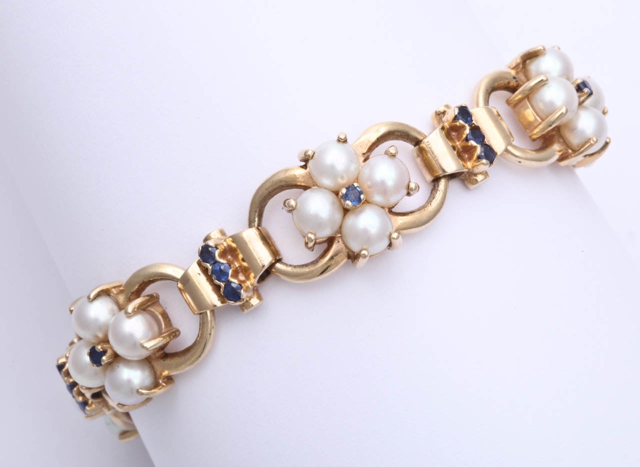 1940s Tiffany & Co. Pearl Sapphire Link Bracelet 3