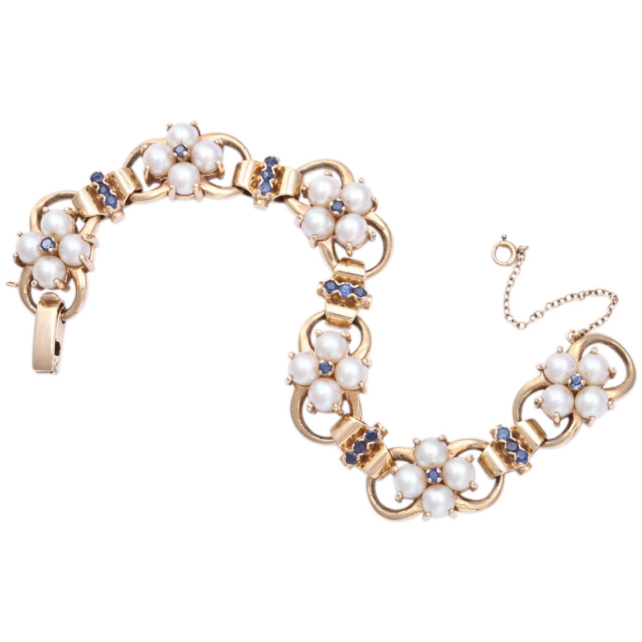 1940s Tiffany & Co. Pearl Sapphire Link Bracelet