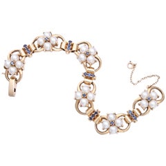 1940s Tiffany & Co. Pearl Sapphire Link Bracelet