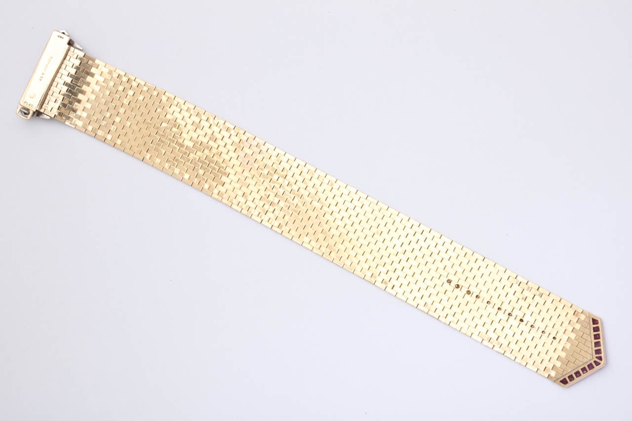1940s Tiffany & Co. Ruby Diamond Gold Brick Mesh Belt Bracelet 1
