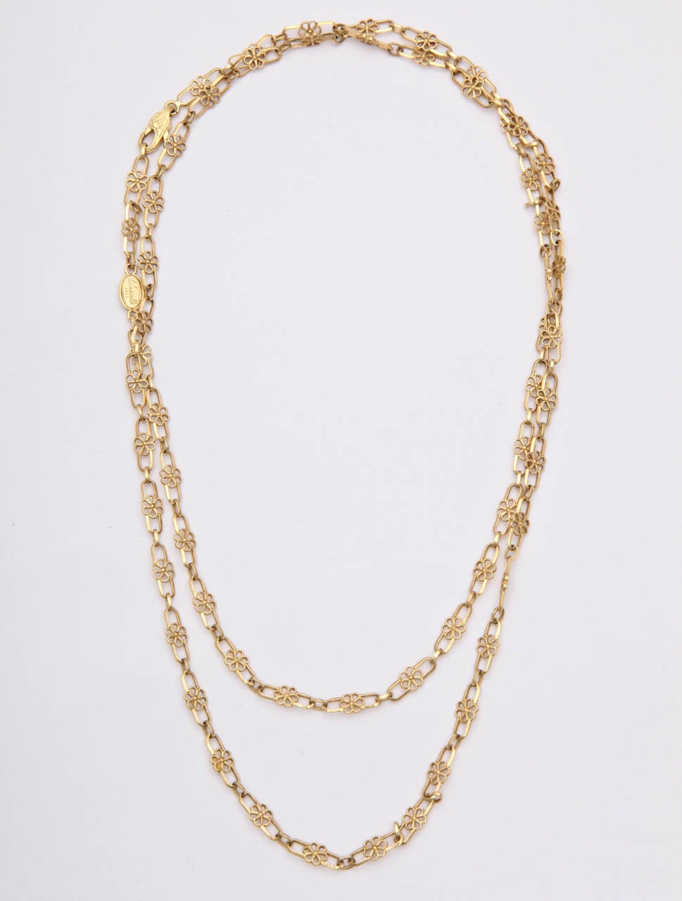 18kt Gelbgold handgefertigte offene Link floralen Halskette 28 Zoll lang getragen werden kann verdoppelt je nach der Größe des Halses