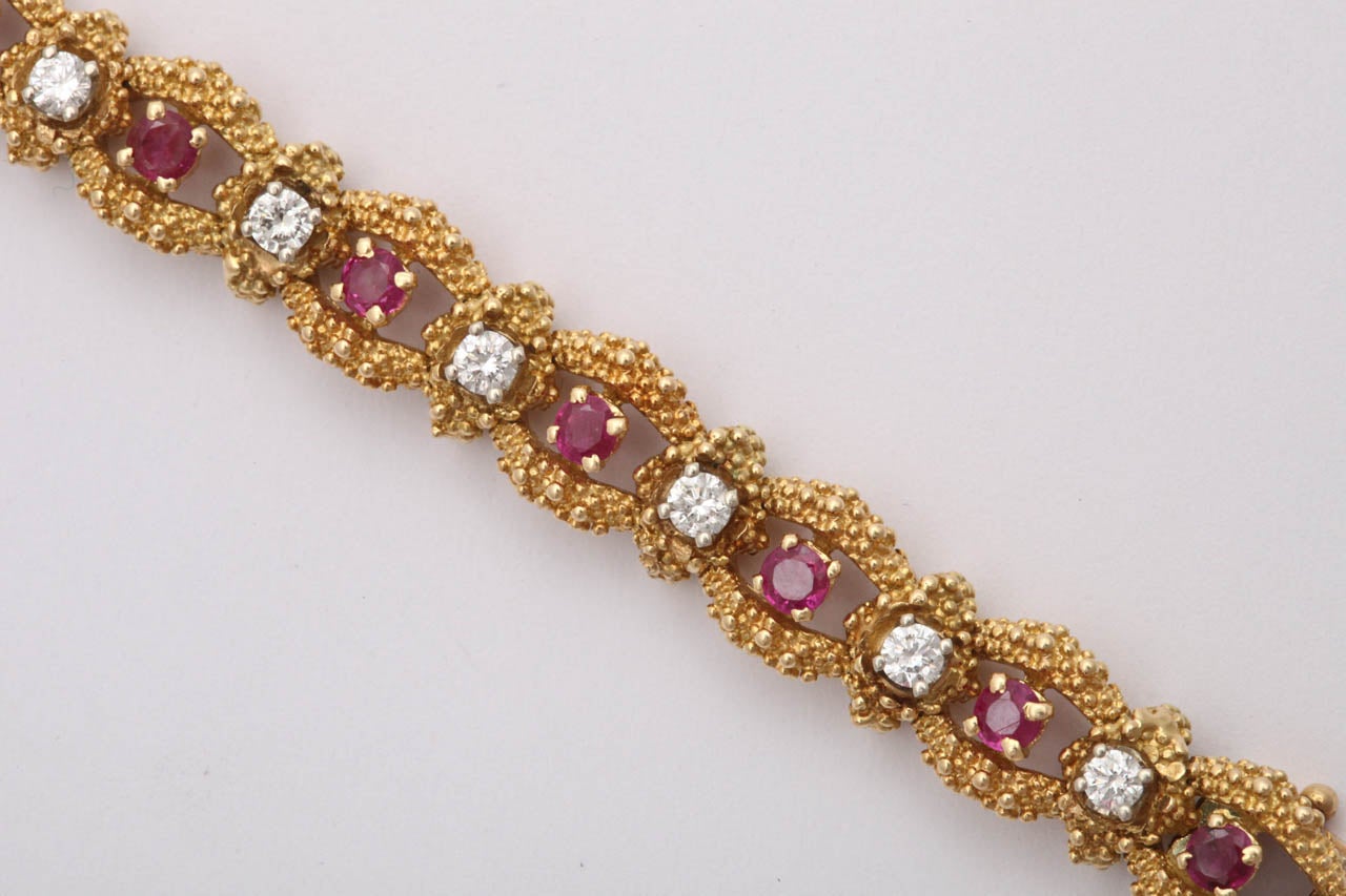1950s Tiffany & Co. Ruby Diamond Gold Open Link Bracelet In New Condition In New York, NY