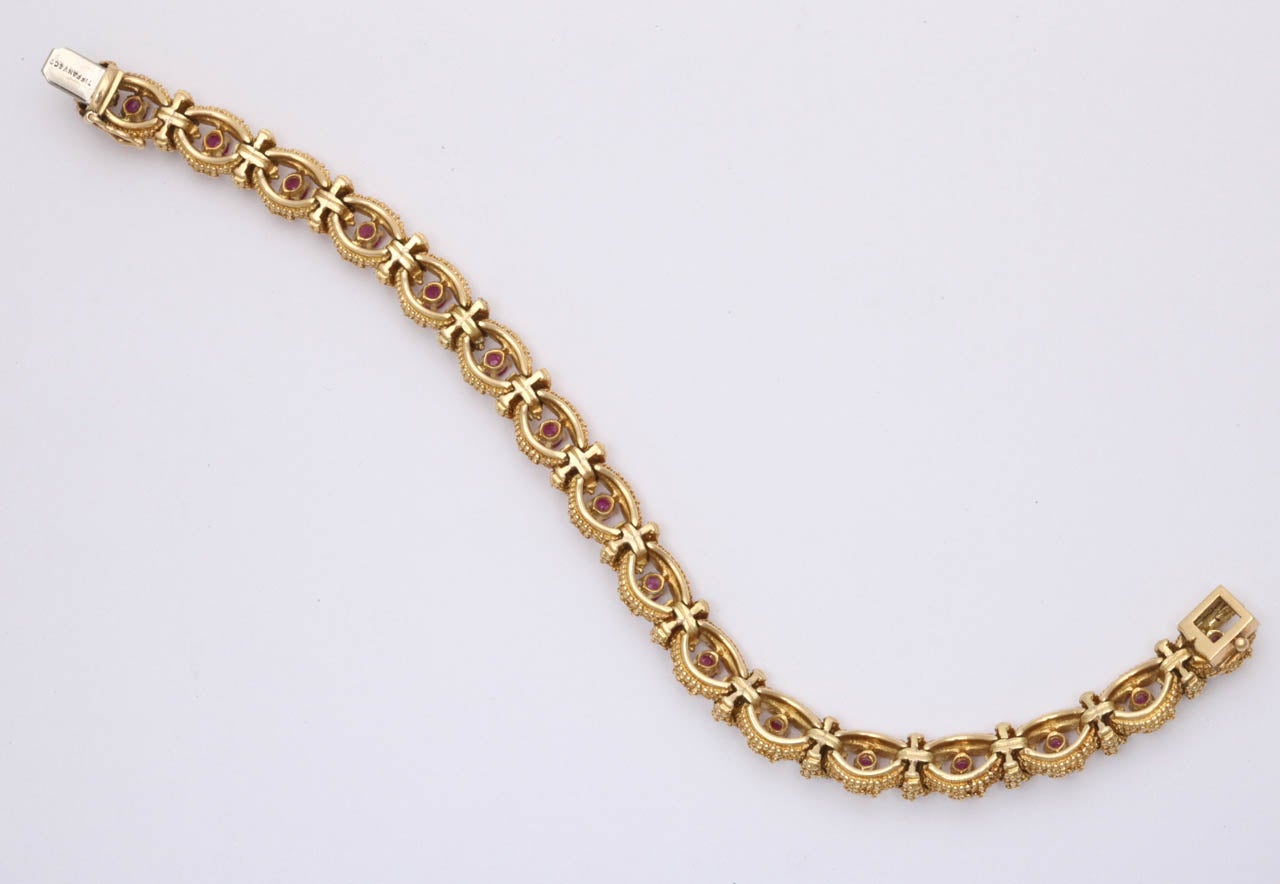 Women's 1950s Tiffany & Co. Ruby Diamond Gold Open Link Bracelet