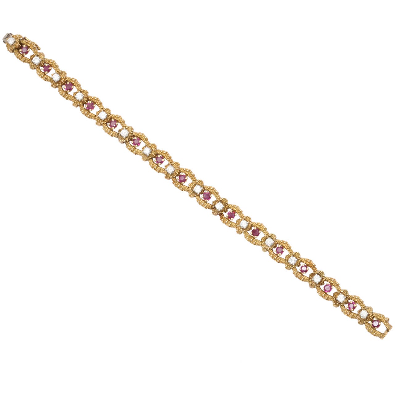 1950s Tiffany & Co. Ruby Diamond Gold Open Link Bracelet