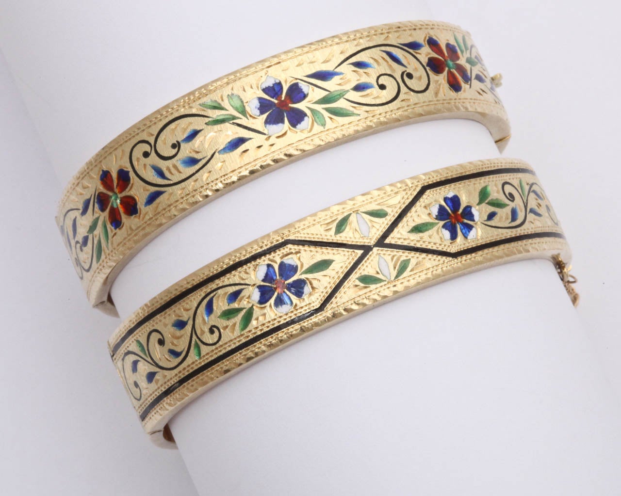 Art Deco 1920.s Gold &  Enamel Pair Of Bangle Bracelets