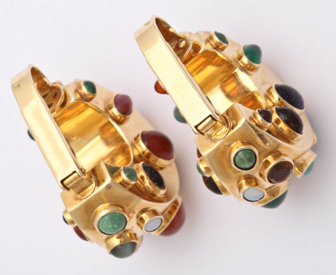 1950's SANZ Gold And Multi-Gem Bezel Set EarClips 1