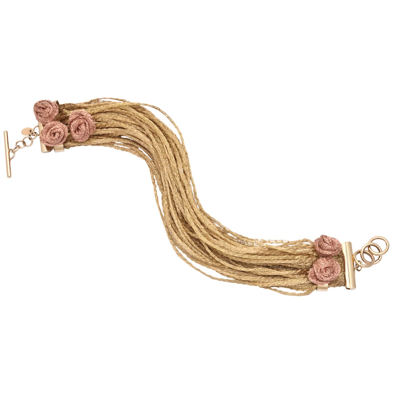 1960's Gold And Pink Gold delicate roses bracelet with toggle closure