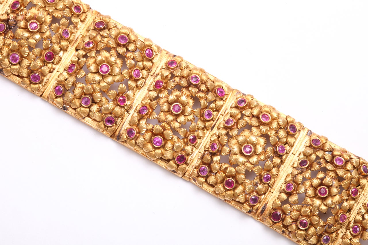 Women's TIFFANY Ruby Gold Handmade Floral Bracelet