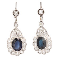 Art Deco Sapphire Diamond Drop Earrings